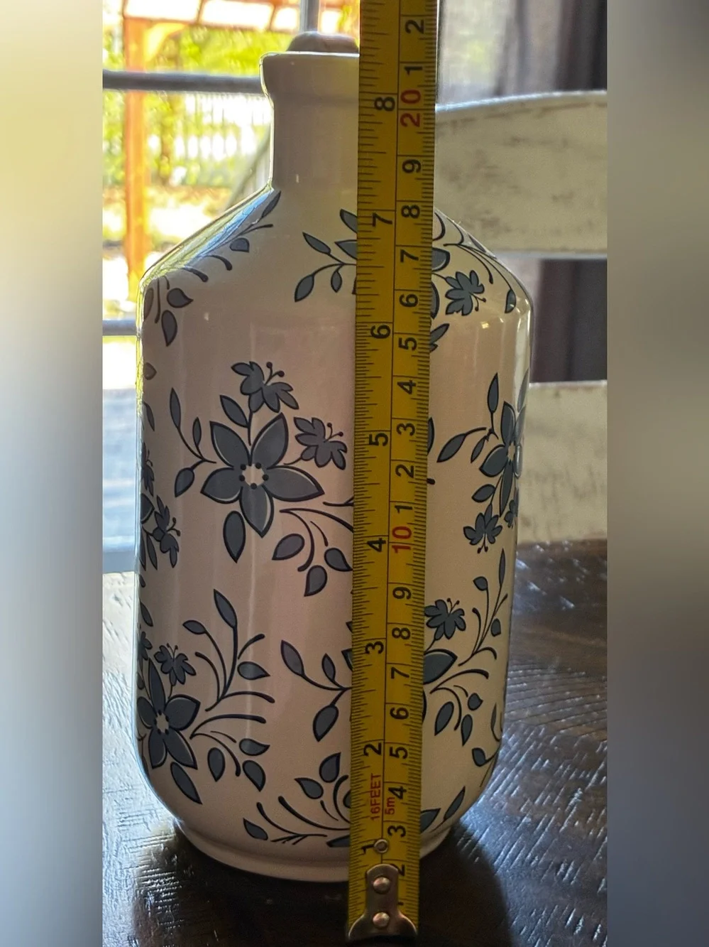 White Ceramic Vase with Blue Floral Pattern - Decorative Home Accent
